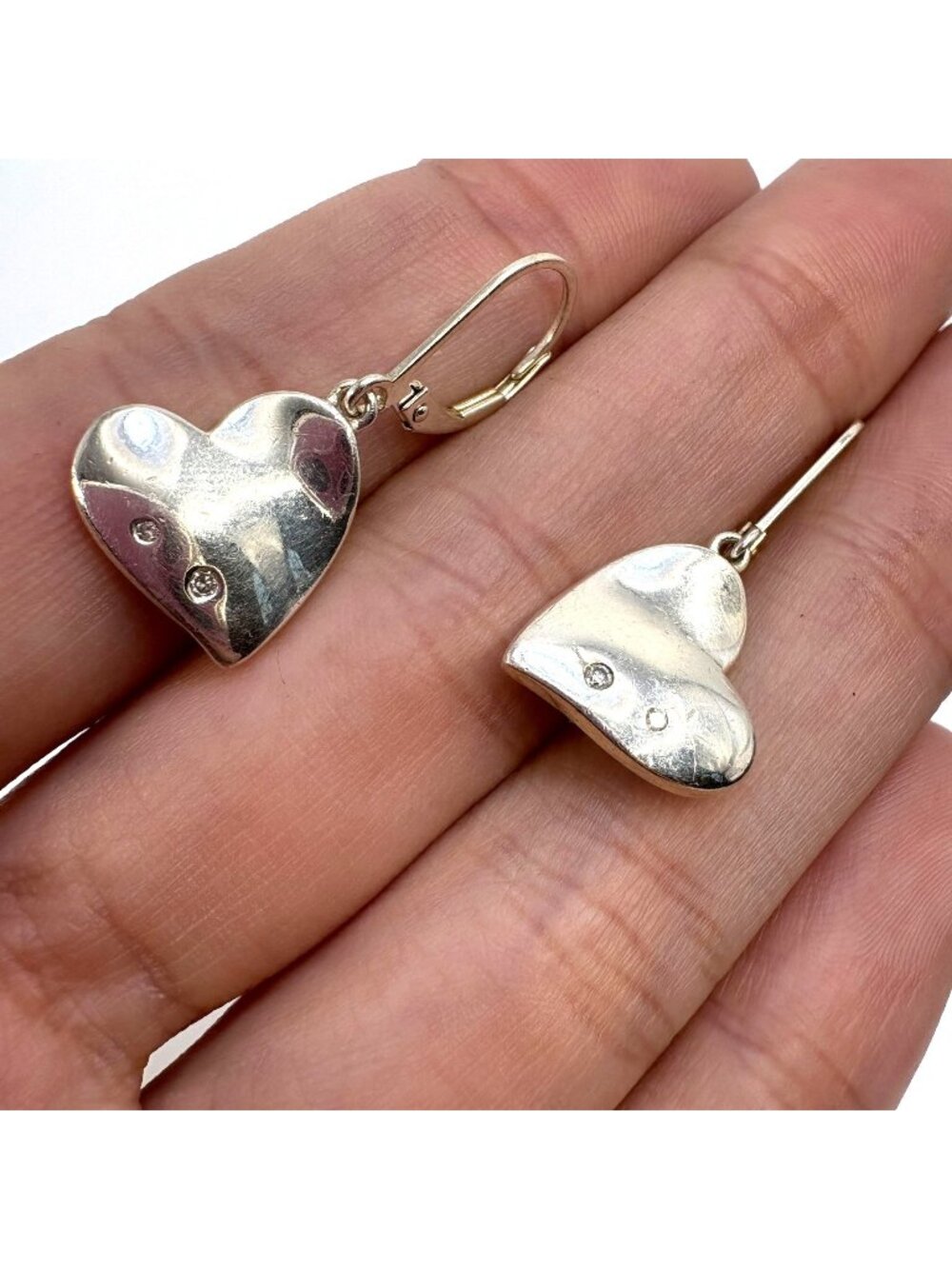 CZ Heart Dangle Earrings Hidden Ruby VTG Sterling Silver 925 Size 1.25" Length